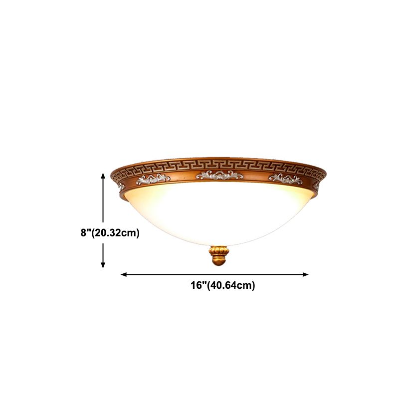 Dome Hallway Flush Ceiling Light Traditional White Glass Brown Flush Mount Light Fixture
