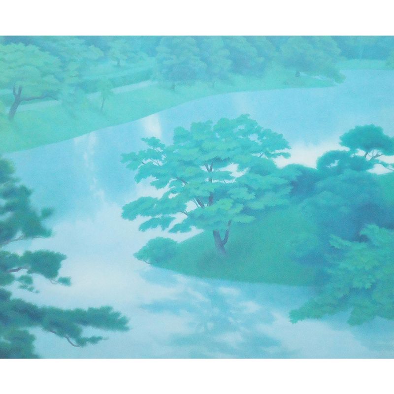 Contemporary Forest and River Mural Green Dining Room Wall Art, Custom Size Available