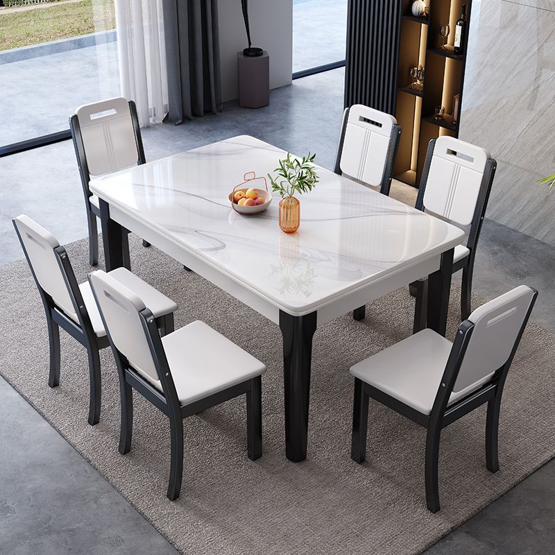 Mesa de comedor de piedra sinterizada de mediados de siglo, mesa rectangular con base de 4 patas para el hogar