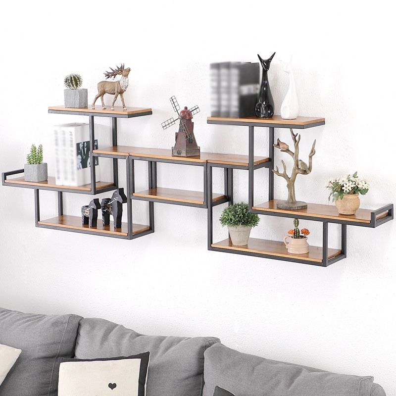 Wall Mounted Bookshelf Solid Wood Industrial Style Bookcase for Home Office