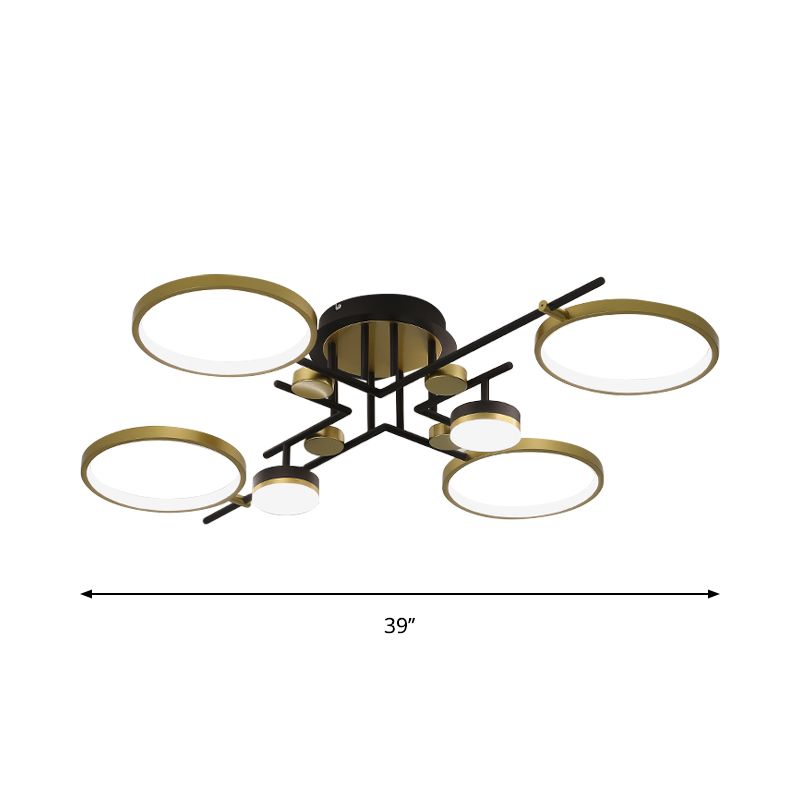 Modern 4/6-Light Semi Flush Mount Gold Hoop Ceiling Mount Chandelier with Metal Frame in Warm/White/3 Color Light