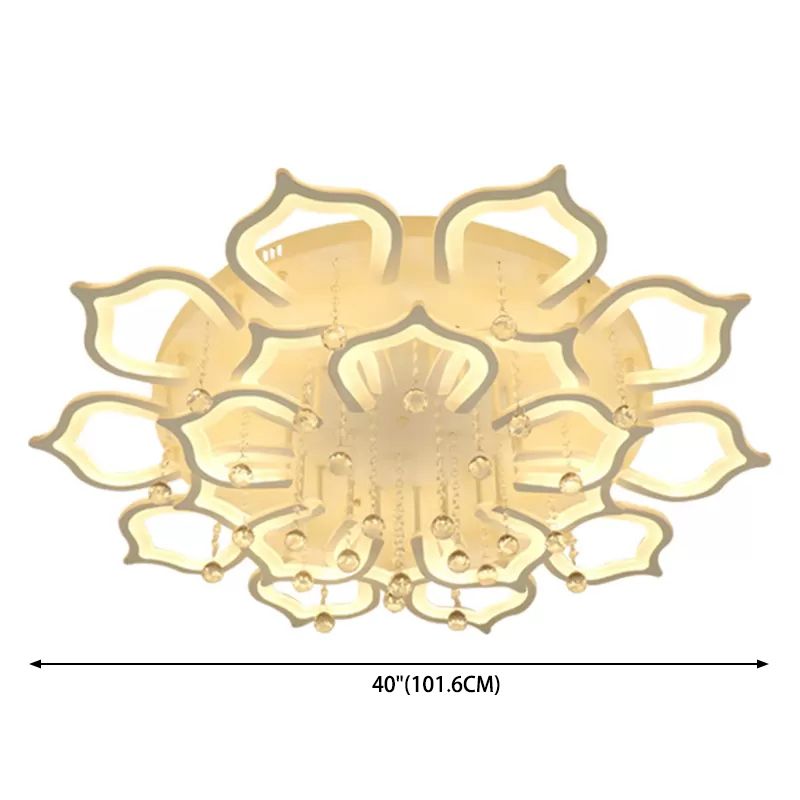 White Lotus Flush Ceiling Light Modernity LED Acrylic Semi Flush Mount with Crystal Decor