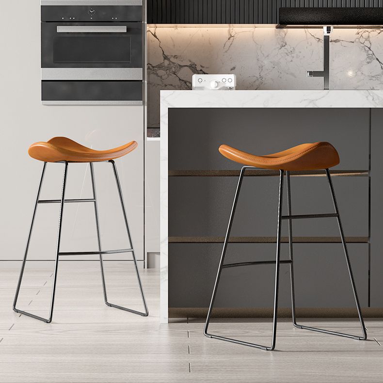 Contemporary Faux Leather Armless Bar Stools with Metal Base