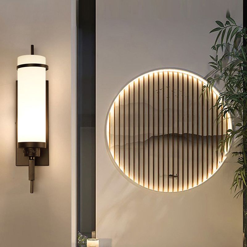 1 Light Cylinder Wall Light Fixture Modern Glass in Gold/White