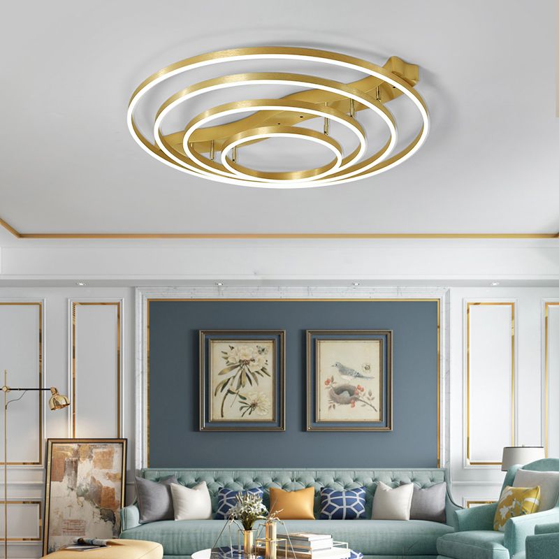 Gold Finish Ring Ceiling Mount Lamp Artistic Metal Adjustable LED Semi Flush Light