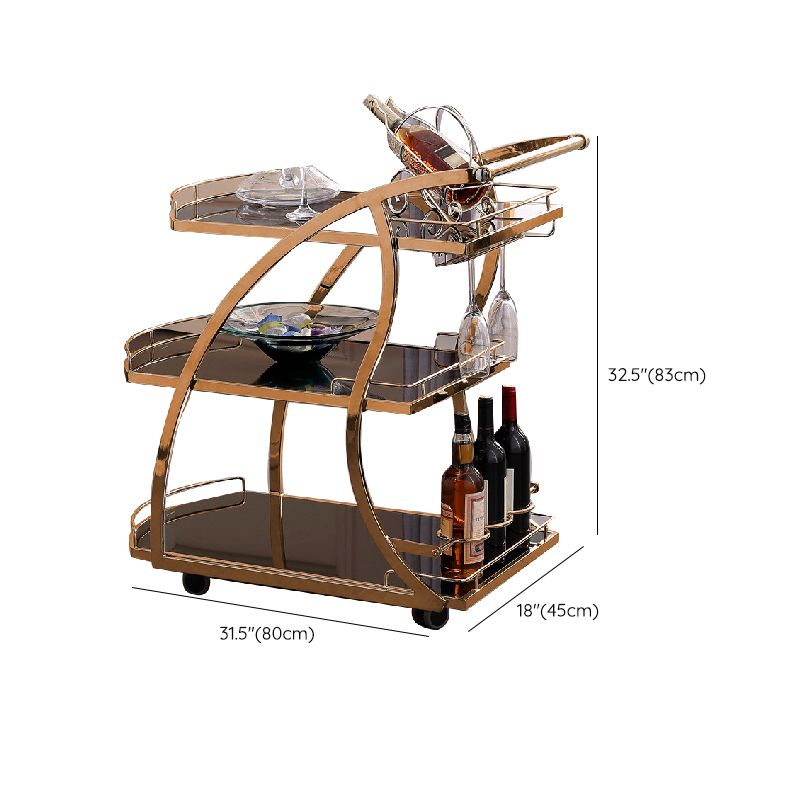 Modern Glass Prep Table Open Storage Rolling Prep Table 3-Tier