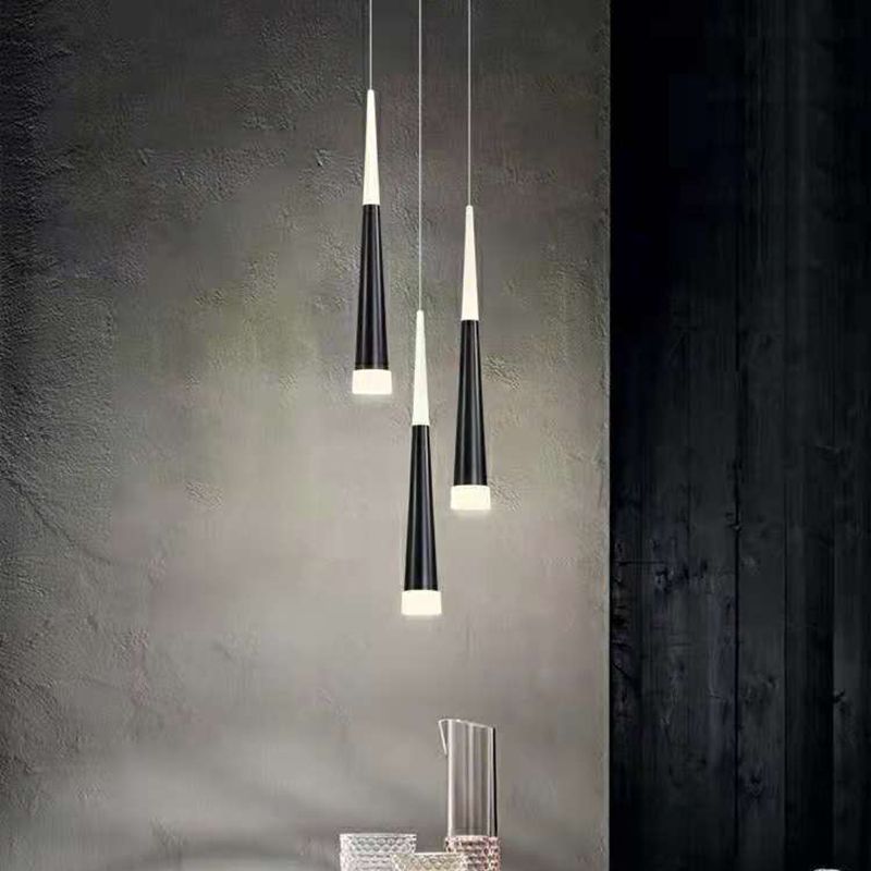 Lámpara de péndulo cónico negro Minimalista de acrílico LED de 1 luces para comedor
