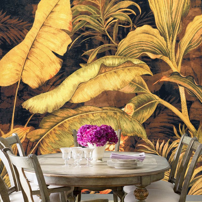 Stain-Proof Wall Covering Murals Tropical Non-Woven Wall Art with Banana Leaves Pattern