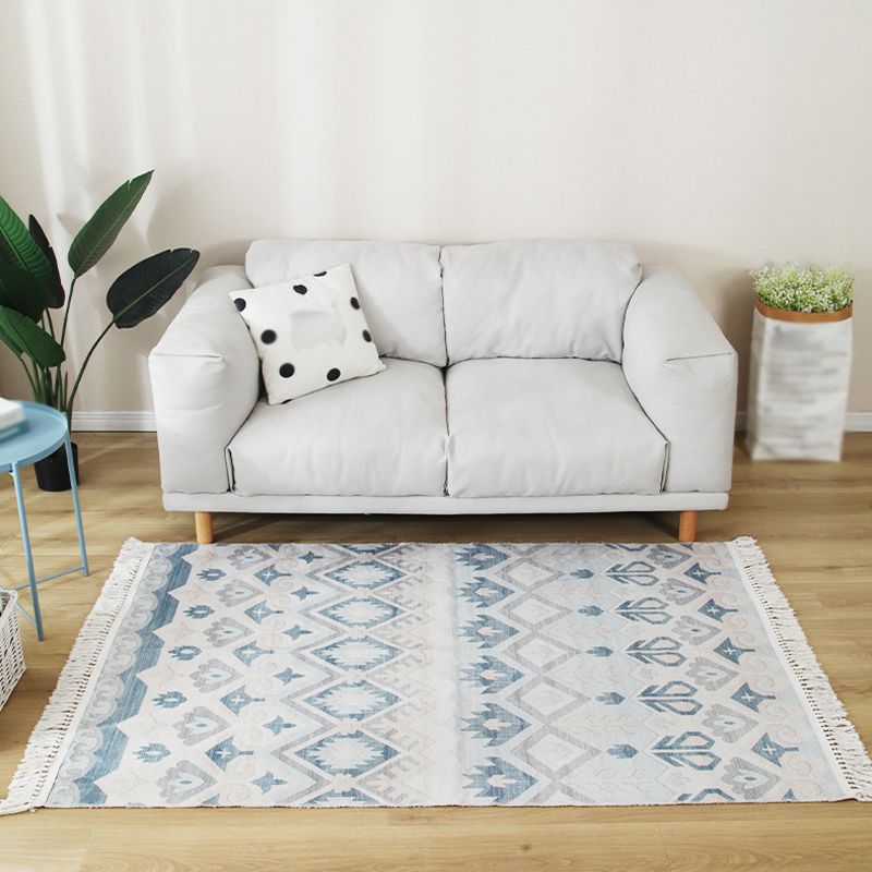 Multicolor Living Room Rug Shabby Chic Tribal Stripe Pattern Rug Flax Washable Anti-Slip Backing Pet Friendly Carpet