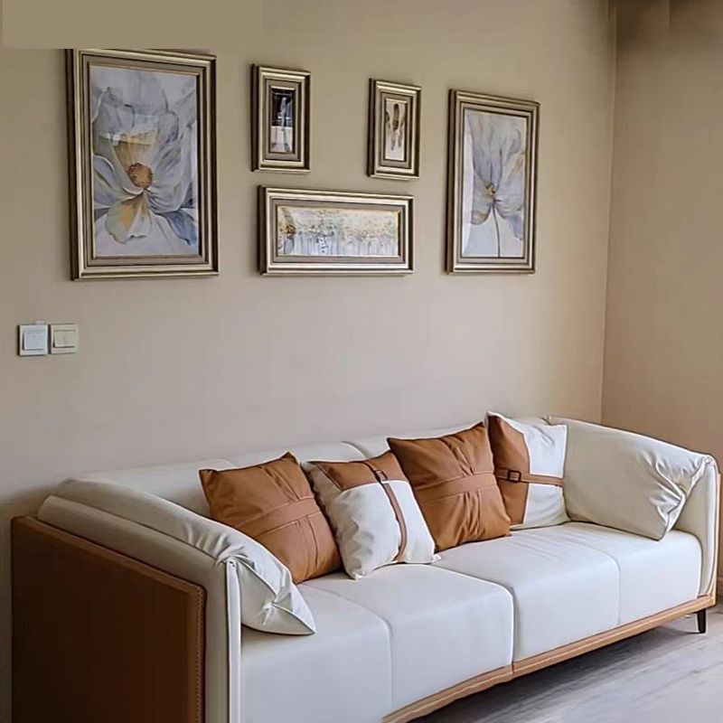 29.5" H Contemporary Faux Leather Pillow Top Arm Sofa for Living Room