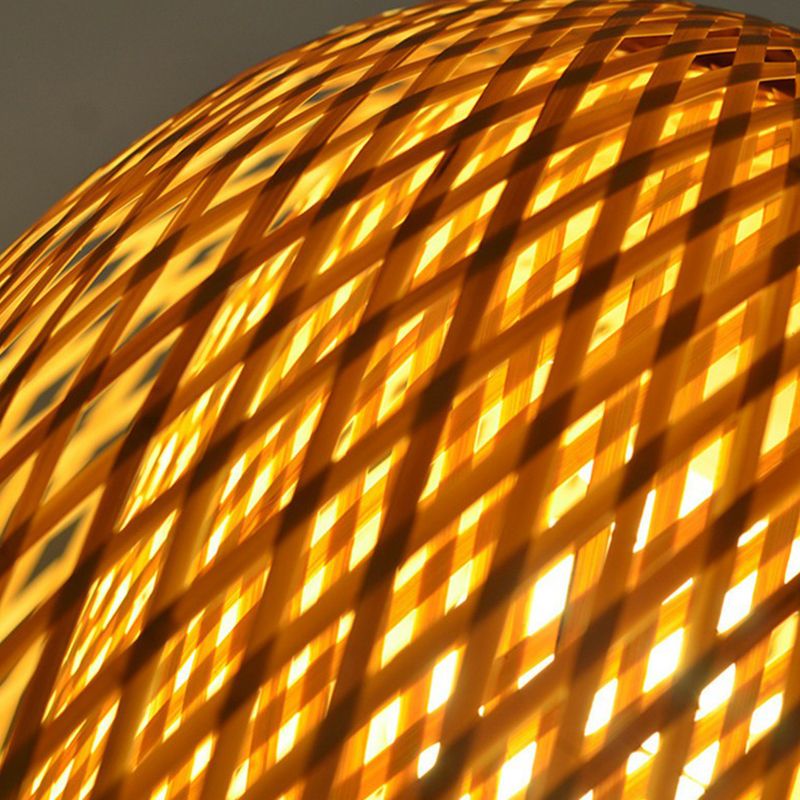 Chinese Hand-Weaving Hanging Light Bamboo 1 Head Living Room Pendulum Light in Beige