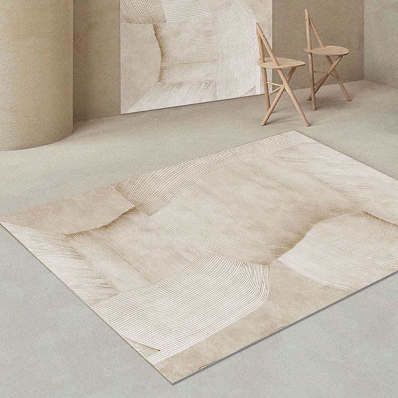 Apricot Tone Simple Area Rug Polyester Irregular Stripe Carpet Non-Slip Backing Rug for Home Decor