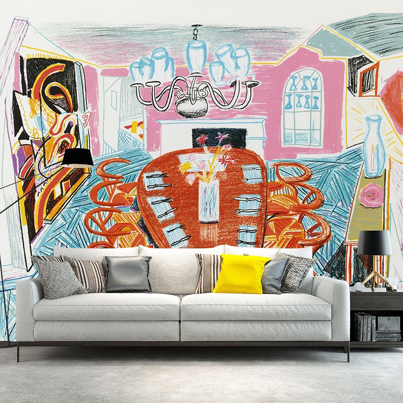 Enchanting Dining Room Wall Mural for Accent Wall Pencil Drawing Wall Covering, Custom Made
