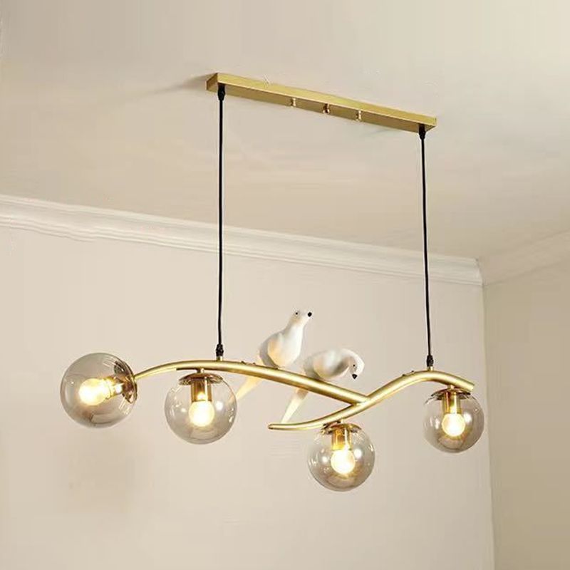 Iron and Glass Kitchen Island Fixture Modern 4 - Light Pendant Fixture in Black / Gold