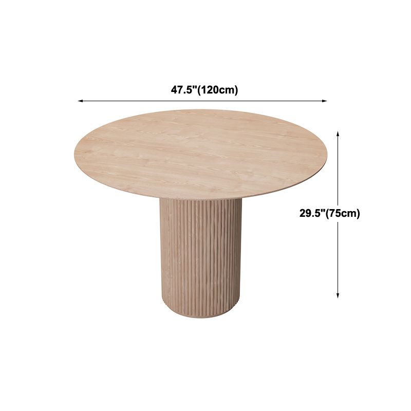 Round Pedestal Casual Dining Table Light Wood Color Fixed Table with Pinewood Solid Wood