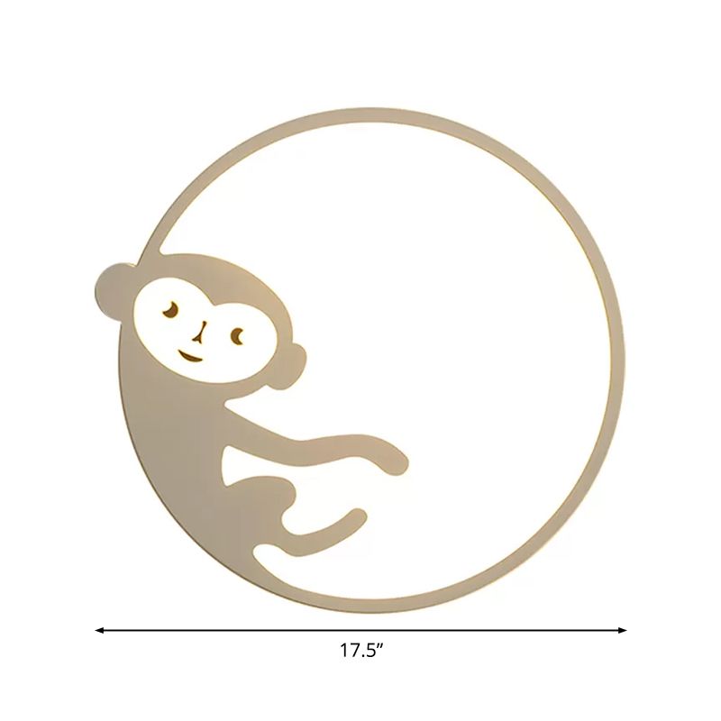 Lámpara de techo LED redonda blanca en el dormitorio infantil, con lámpara de techo metálico para monos y animales
