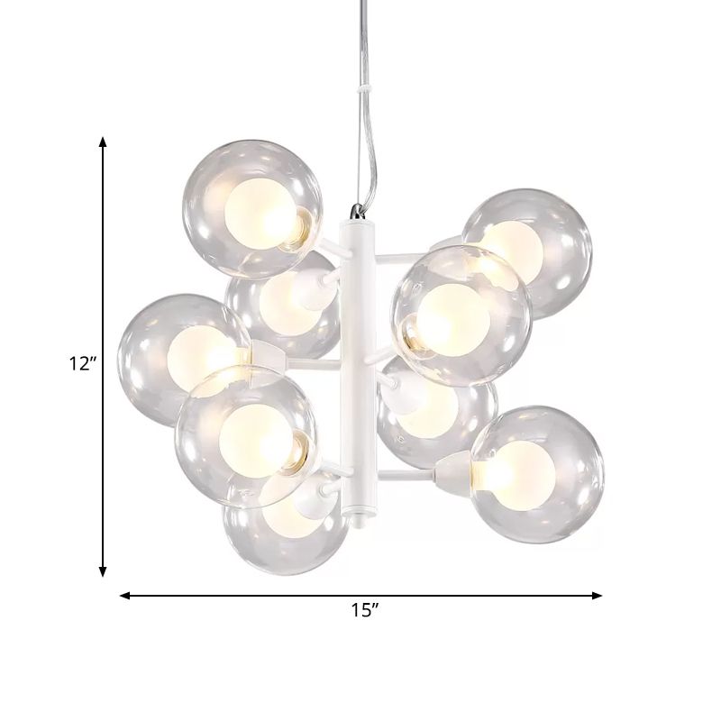 White Double Bubble Hanging Chandelier Modernist 9 Bulbs Translucent Glass Suspension Pendant