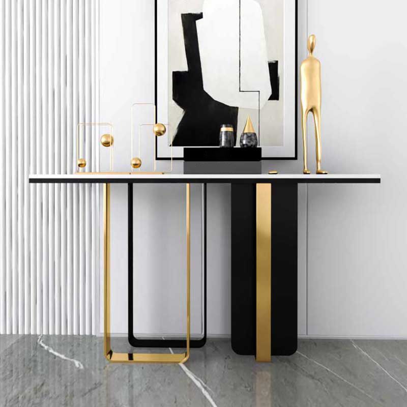 Stone Rectangular Console Table Glam 31.5" Tall Accent Table