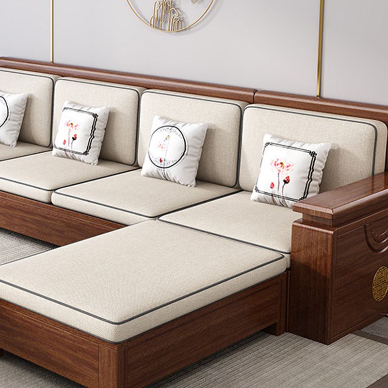 Contemporary Solid Wood Frame Sofa in Brown Cotton Blend Sofa