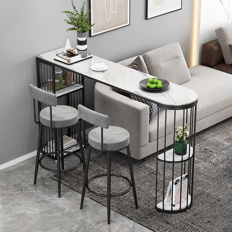 Modern Bistro Bar Table Sintered Stone Rectangle Bar Table with Shelves