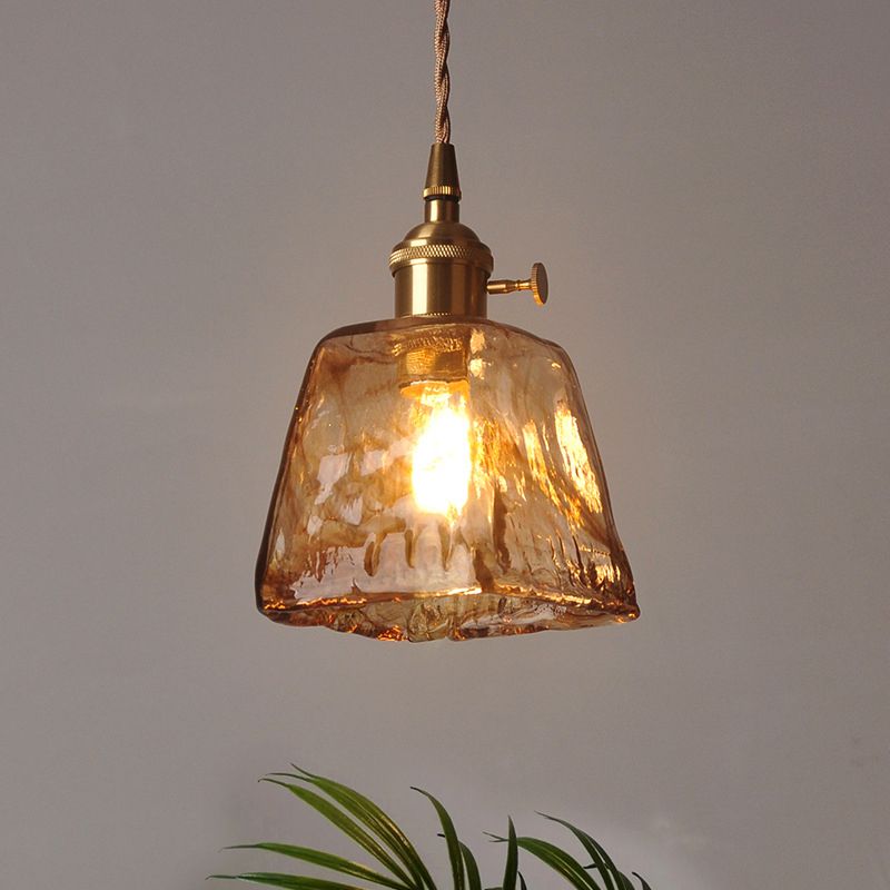 1 Light Geometric Ceiling Light Industrial Style Dimpled Blown Glass Hanging Pendant Lights for Restaurant