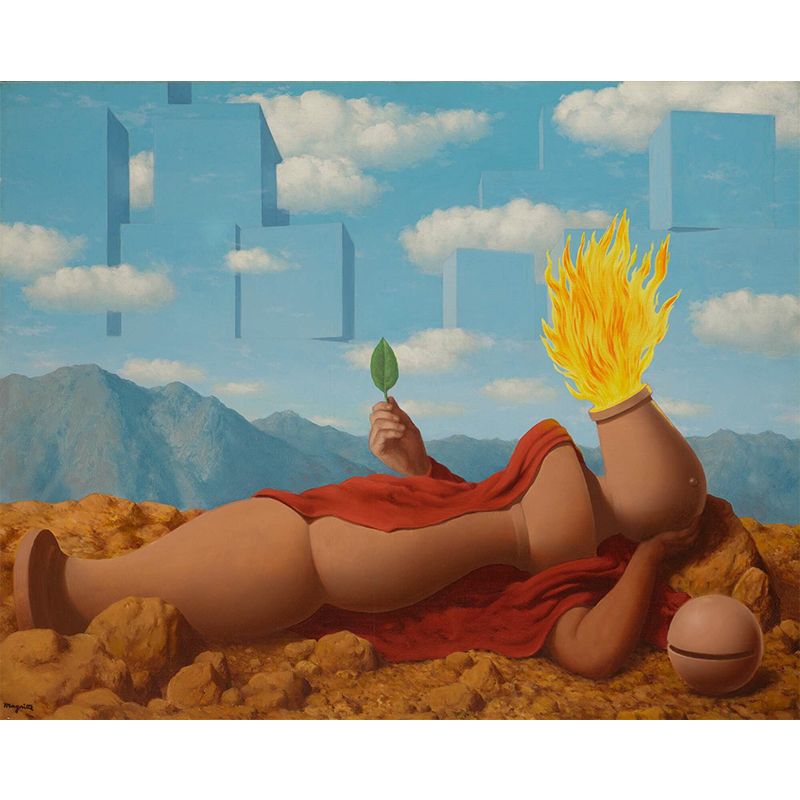 Large Rene Cosmogonie Elementaire Mural Surrealist Enigmatic Artwork Wall Decor in Blue-Brown