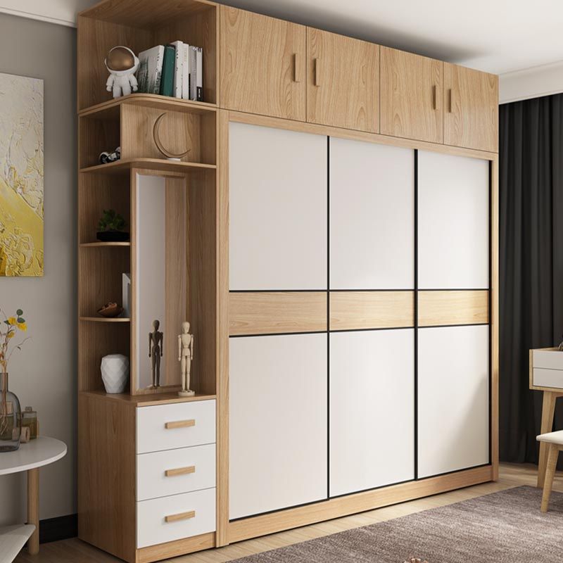Bedroom Wardrobe Armoire Cabinet, Artificial Wood Modern Storage Cabinet with Drawers
