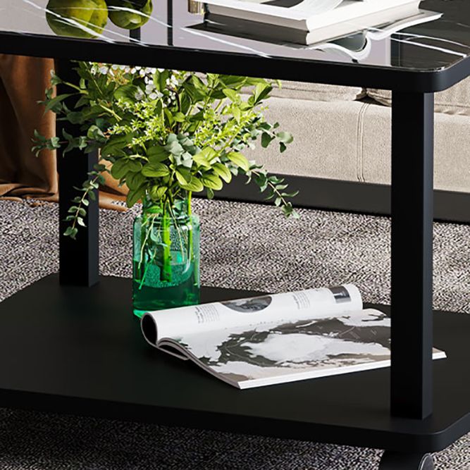 Modern 4 Legs Rectangular Coffee Table with Casters Cocktail Table in Black/White