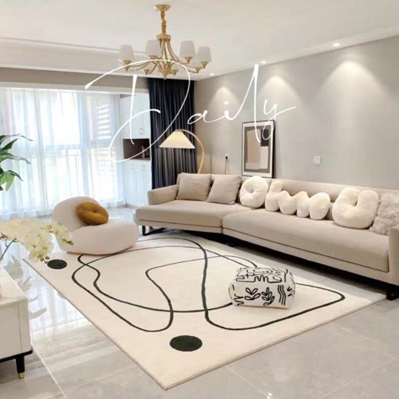 Wit abstract patroon tapijt modern polyester gebied tapijt niet-slip achterste tapijt voor woningdecoratie