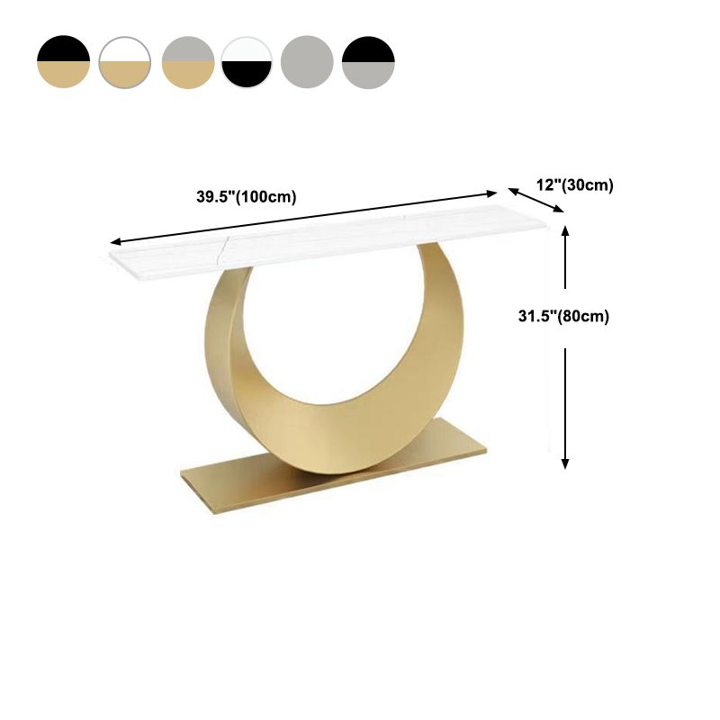 Glam Stone Console Sofa Table Rectangle Metal Console Accent Table for Hall