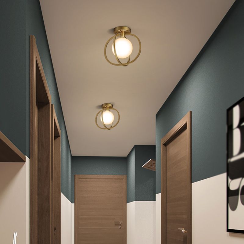 Metal Round Shade Flush Ceiling Light Industrial 1 Light Ceiling Light Fixture in Gold