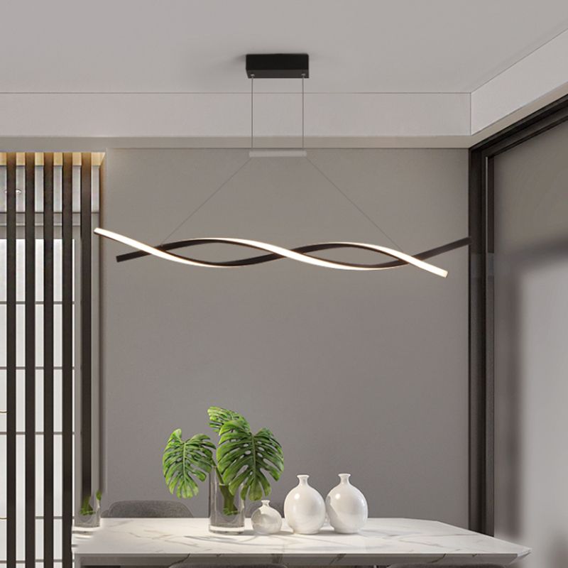 Metal Linear Shape Chandelier Light Modern 2 Lights Chandelier Light Fixture in Black