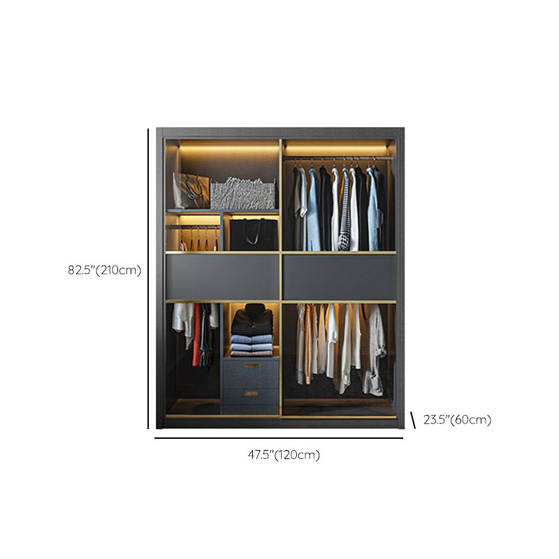 Grey Contemporary Wardrobe Closet Sliding Wardrobe Armoire with Drawer
