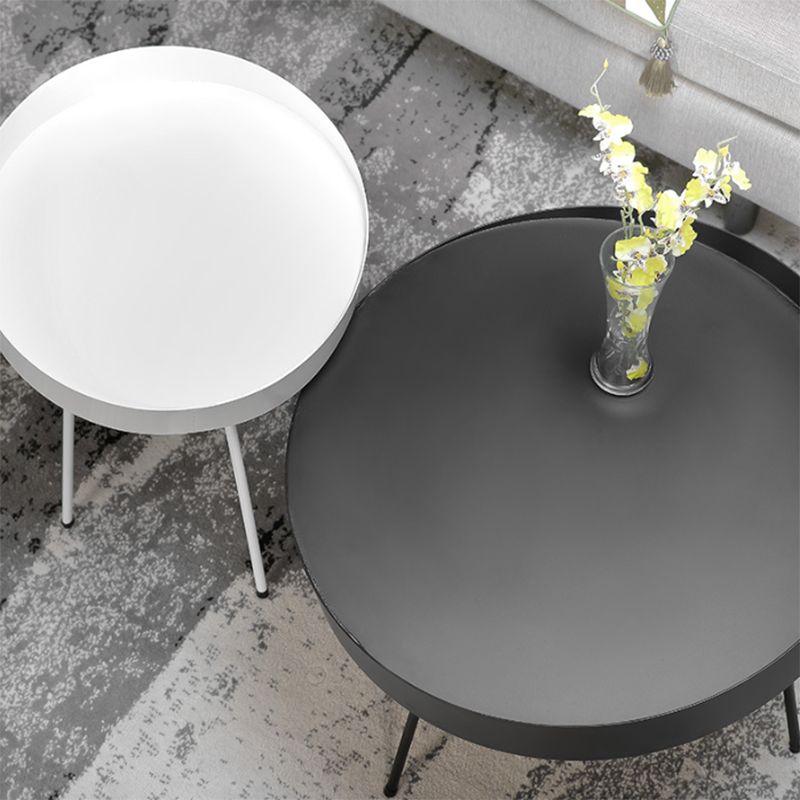 Mid Century Iron Round Coffee Table 2 Pieces Tray Top Cocktail Table Set