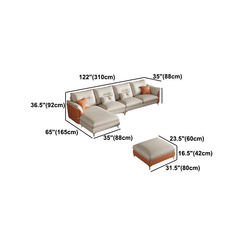 Beige Genuine Leather Pillow Top Arm Sofa/Sectionals With Cushions Metal Legs