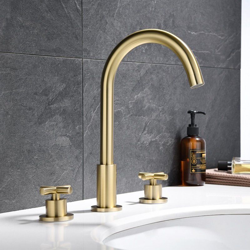 Luxury Lavatory Faucet 3 Holes Knob Handle Gooseneck Vanity Sink Faucet