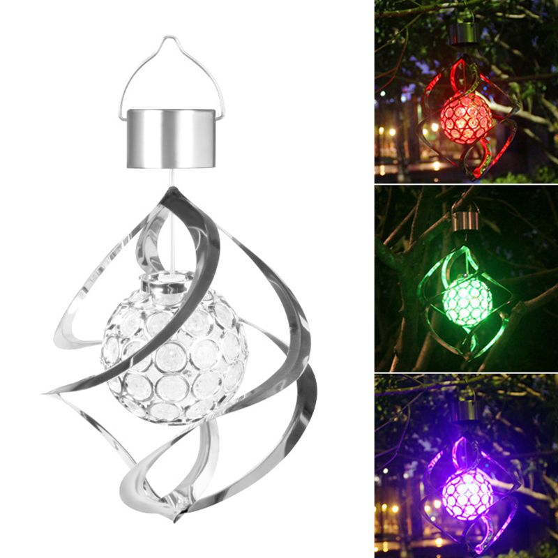 Globe Shade Acrylic LED Hanging Light Modern Silver Solar Pendant Light with Wind Spinner Decor for Courtyard
