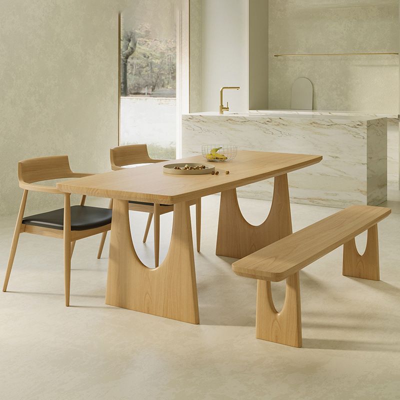 Rectangle Double Pedestal Dining Table Modern Pine Wood Table for Living Room
