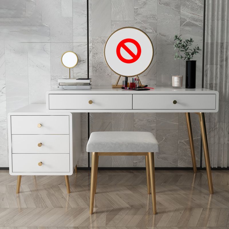 Wood and Metal Vanity Table with Stool Accent 5 Drawers Makeup Desk
