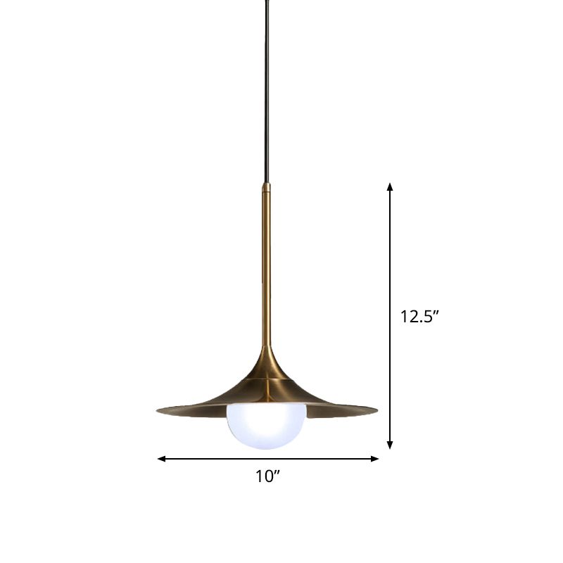 Forme de la corne de fer Éclairage modernisme 1 plafonnier de tête luminaire en laiton avec une teinte en verre de lait orbe