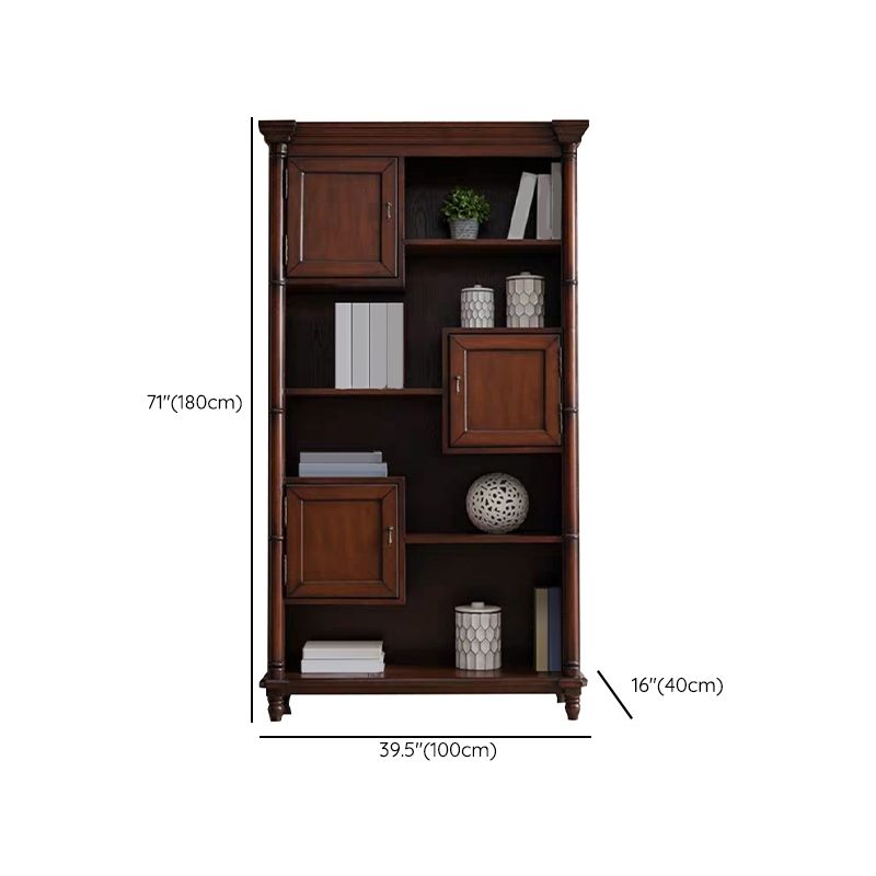 Solid Wood Brown Cabinet 70.9" Tall Mid-Century Modern Accent Cabinet with 3 Doors