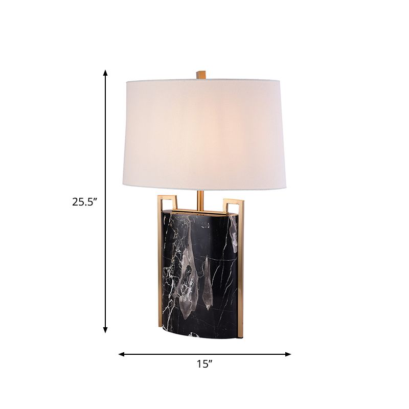 15 "/18" W Minimalistisch 1-licht nachtlamp Zwart en wit taps toelopend tafellicht met stofschaduw en marmeren basis