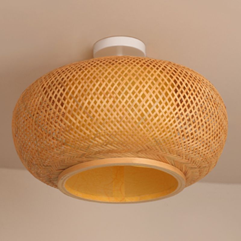 Lampada a soffitto a forma rotonda in stile asiatico rattan 1 guscio leggero per studio
