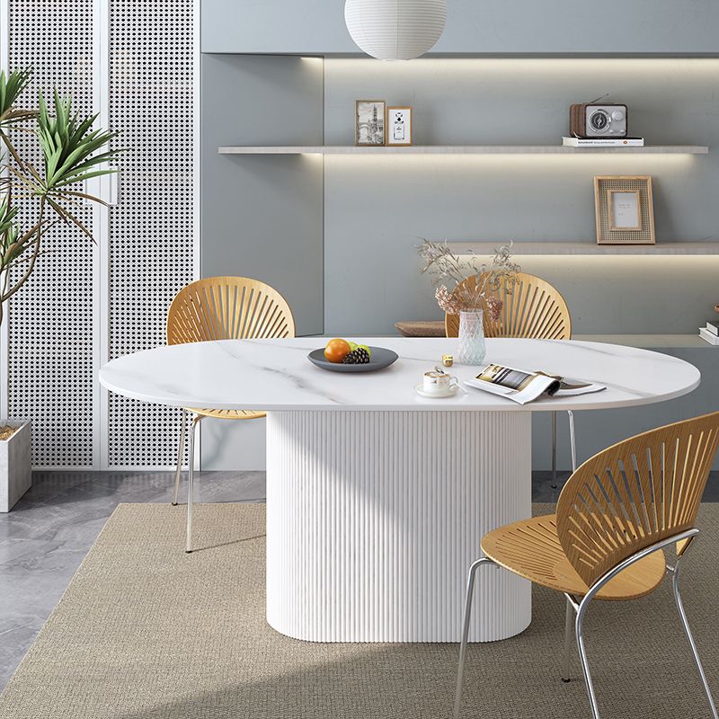 Oval Shape White Tone Table Simplicity Pedestal Table for Dining Room