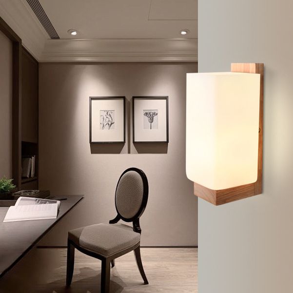 Wood Frame Wall Lighting Contemporary Single Head Wood Sconce Light Fixture for Living Room