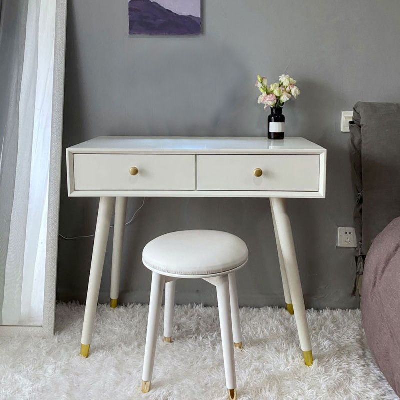 Contemporary White Make-up Vanity With 2 Storage Drawers Solid Wood Dresser