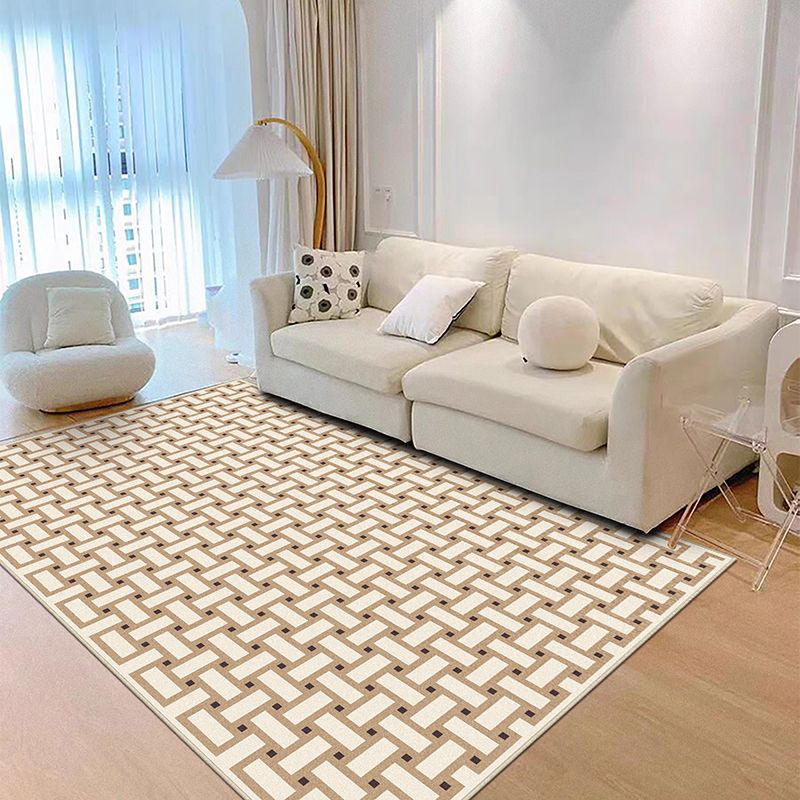 Brown Modern Area Carpet Geometric Pattern Polyester Area Rug Stain Resistant Rug for Home Decor