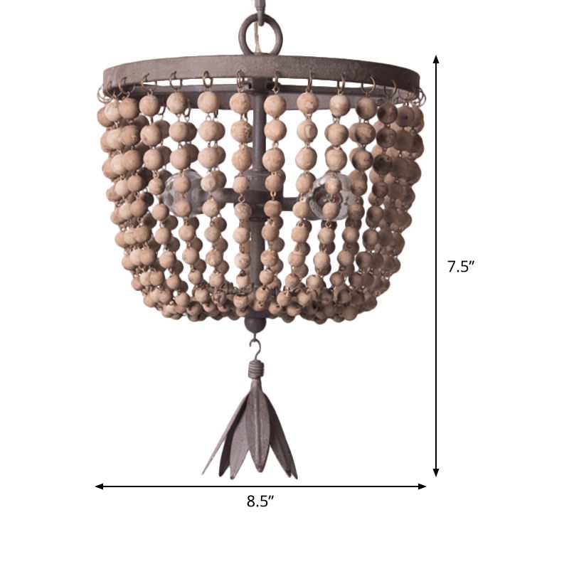 Iluminación de lámpara de cúpula de madera retro blanca 3 bombillas luz de techo colgante con cadena ajustable, 8.5 "/16" de ancho