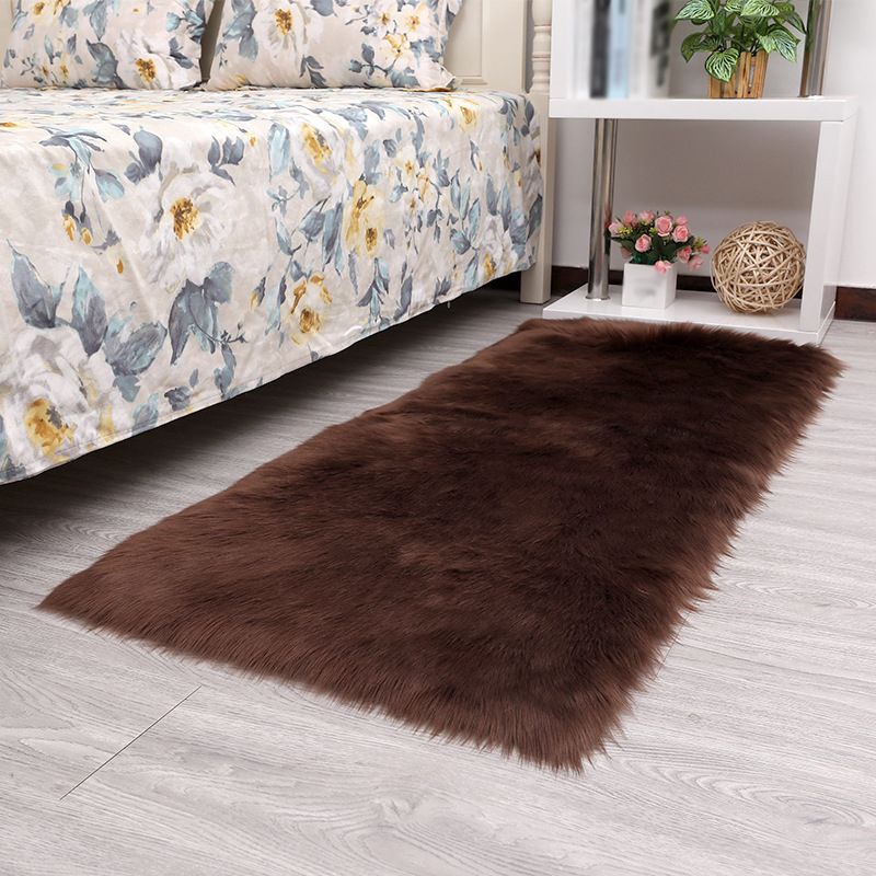 Solid Color Plush Soft Rug Rectangle Easy Care Loom Rug for Bedroom