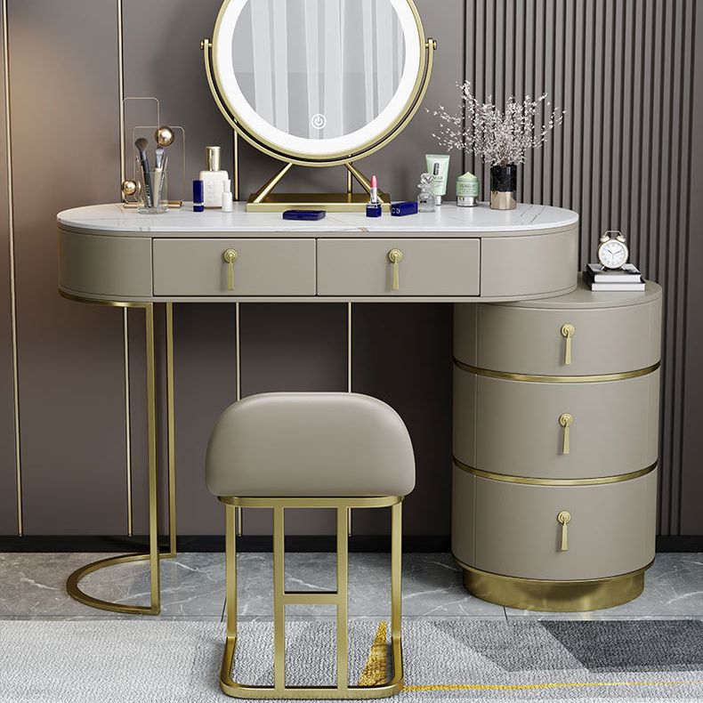 Stone Top Vanity Makeup Table with 5 Storage Drawers for Bedroom